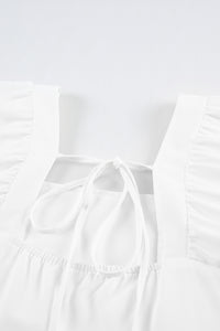 White Square Neck Ruched Casual Short Dress